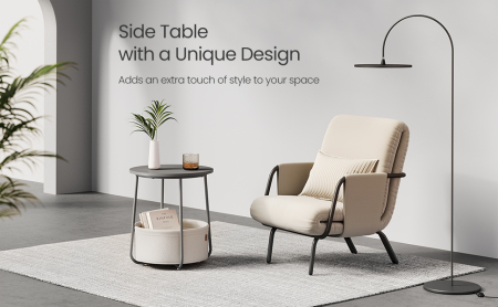 Masuta de cafea rotunda cu cos de stofa, stil modern, 45x50cm, gri [2]