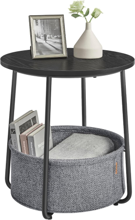 Masuta de cafea rotunda cu cos de stofa, stil modern, 45x50cm, negru-gri [6]