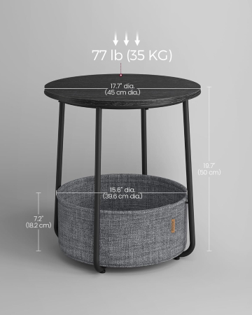Masuta de cafea rotunda cu cos de stofa, stil modern, 45x50cm, negru-gri [1]