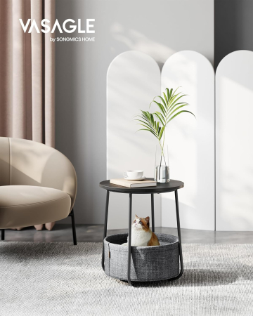 Masuta de cafea rotunda cu cos de stofa, stil modern, 45x50cm, negru-gri [2]
