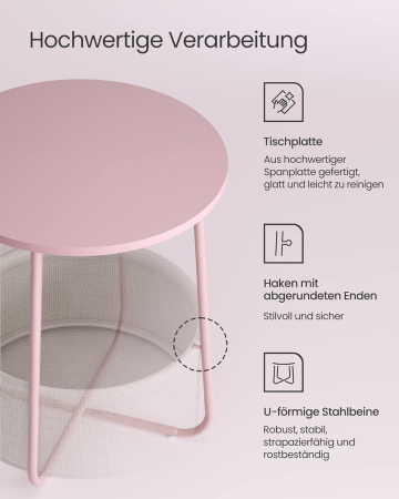 Masuta de cafea rotunda cu cos de stofa, stil modern, 45x50cm, roz cu bej [6]