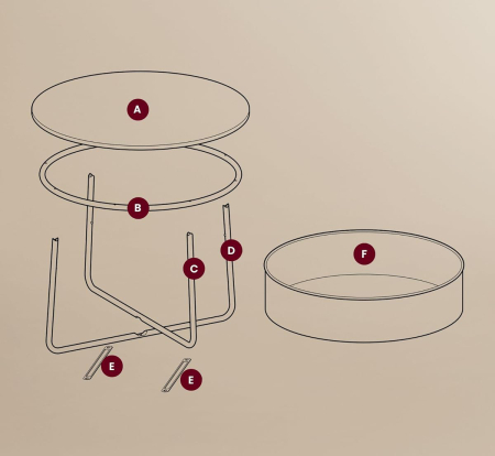 Masuta de cafea rotunda cu cos de stofa, stil modern, 45x75cm, alb cu bej [4]