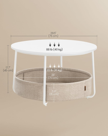 Masuta de cafea rotunda cu cos de stofa, stil modern, 45x75cm, alb cu bej [1]