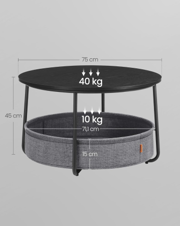 Masuta de cafea rotunda cu cos de stofa, stil modern, 45x75cm, negru cu gri [2]