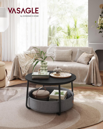 Masuta de cafea rotunda cu cos de stofa, stil modern, 45x75cm, negru cu gri [3]