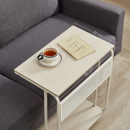 Masuta laterala laptop pe roti, 55x33x66 cm, stil industrial, crem [2]