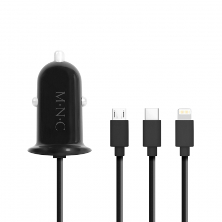 Accesorii diverse - MNC - Adaptor 3 în 1 pentru bricheta auto + USB - negru