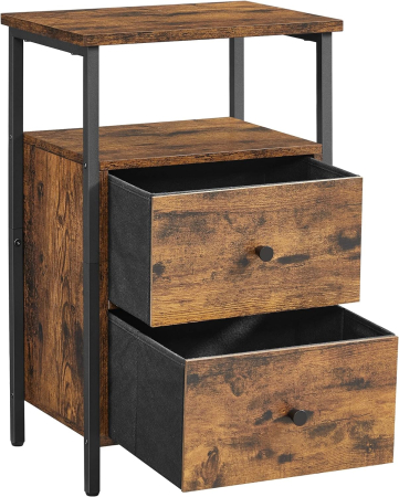 Noptiera cu 2 sertare pentru dormitor, design industrial, 28x38x60cm, maro si negru [6]