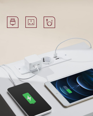 Noptiera cu 3 sertare, din PAL, cu 2 prize si 2 porturi USB, 40x35x59 cm, alb [3]