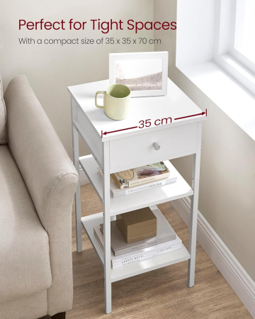 Noptiera cu sertar pentru dormitor, design scandinav, 35x35x70cm, alb [3]