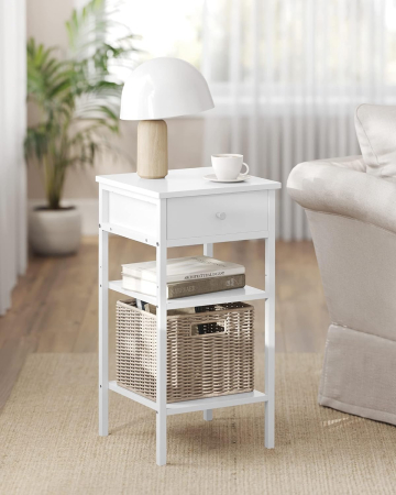 Noptiera cu sertar pentru dormitor, design scandinav, 35x35x70cm, alb [2]