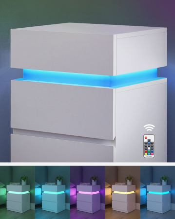Noptiera din MDF cu iluminare LED, culori si intensitate reglabile, 35x40x55cm, alb [4]