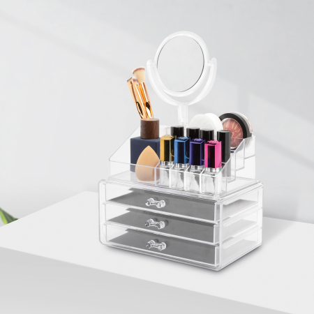 Articole pentru casă - Organizator cosmetic transparent, cu oglindă