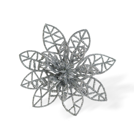 Ornament de Crăciun - cu cleme - floare cu sclipici - argintiu - 3 buc/pachet [2]