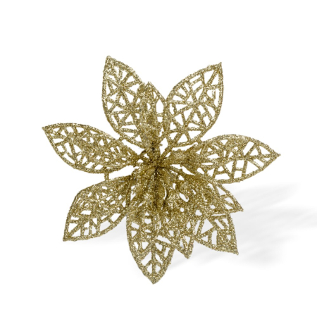 Ornament de Crăciun - cu cleme - floare cu sclipici - auriu - 3 buc/pachet [2]