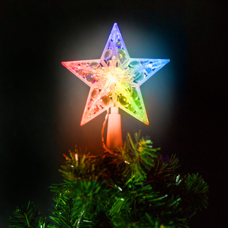 Articole pentru casă - Ornament de pom de Craciun, model stea, 10 LED-15 cm, RGB, 2xAA