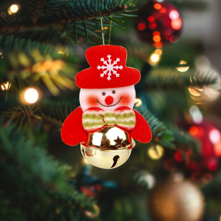 Ornament pentru brad - Om de zapadă cu clopot - 11 x 10 cm [1]