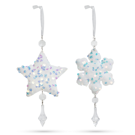 Ornament pentru bradul de Crăciun - stea- irizat, acrilic - cu agățătoare - 2 forme: fulg și stea [1]
