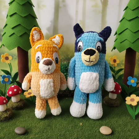 Atelierul Familino - Pachet Plușuri Handmade Bluey & Bingo pentru Copii