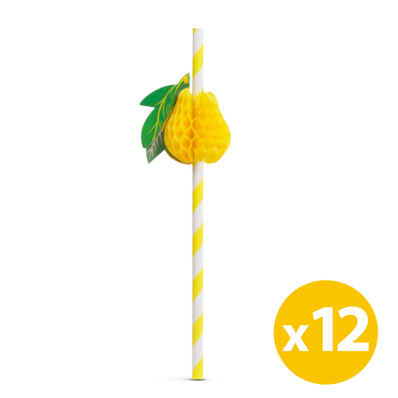 Articole pentru petreceri - Paie de hârtie - fructe 3D - 197 x 6 mm - 12 bucăți / pachet
