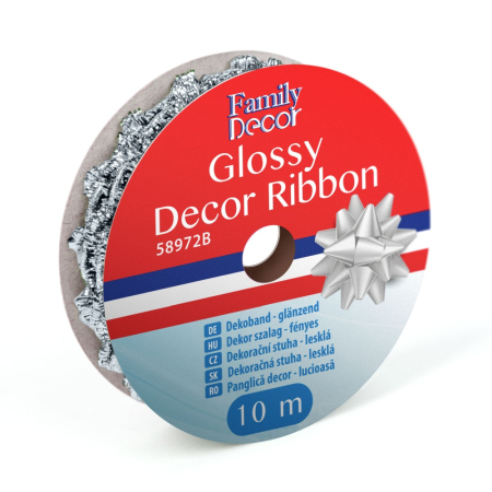 Produse de Crăciun - Panglică decor pentru Crăciun - lucioasă - 2,74 m - argintie
