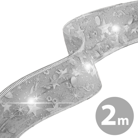 Articole pentru casă - Panglică LED de Crăciun - argintie - 2 m x 5 cm - 2 x AA