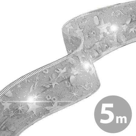 Articole pentru casă - Panglică LED de Crăciun - argintie - 5 m x 5 cm - 2 x AA