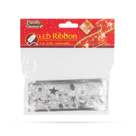 Panglică LED de Crăciun - argintie - 5 m x 5 cm - 2 x AA [1]