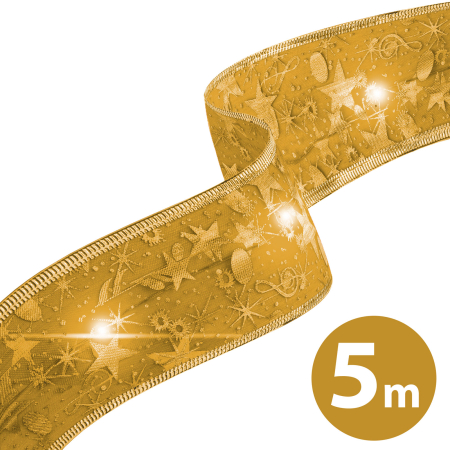 Articole pentru casă - Panglică LED de Crăciun - aurie - 5 m x 5 cm - 2 x AA