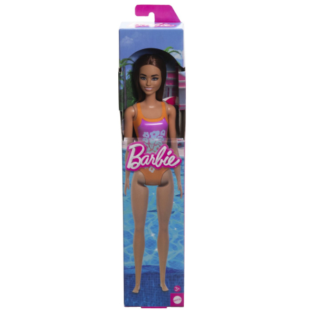 Universul Copiilor - PAPUSA BARBIE BRUNETA CU COSTUM DE BAIE INFLORAT