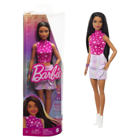 PAPUSA BARBIE FASHIONISTA BRUNETA CU TOP CU STELUTE [6]
