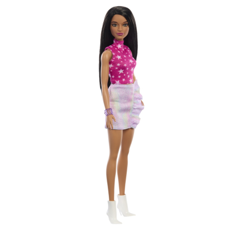 PAPUSA BARBIE FASHIONISTA BRUNETA CU TOP CU STELUTE [5]