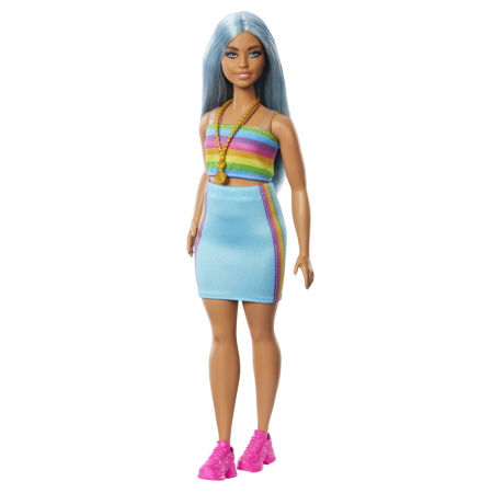 PAPUSA BARBIE FASHIONISTA CU PAR ALBASTRU PLATINAT SI TOP SPORT [2]