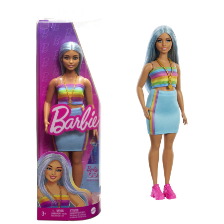 PAPUSA BARBIE FASHIONISTA CU PAR ALBASTRU PLATINAT SI TOP SPORT [3]