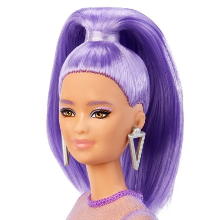 PAPUSA BARBIE FASHIONISTA CU PAR MOV CU ROCHIE CU UMERI BUFANTI [7]