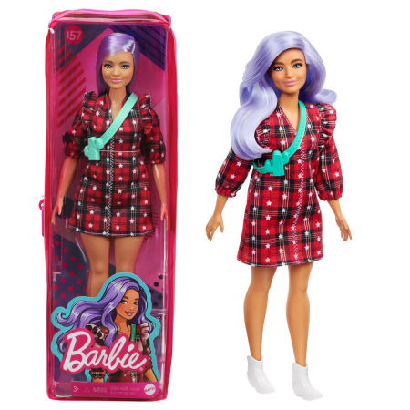 PAPUSA BARBIE FASHIONISTA CU PARUL MOV SI ROCHITA CU STELUTE [5]