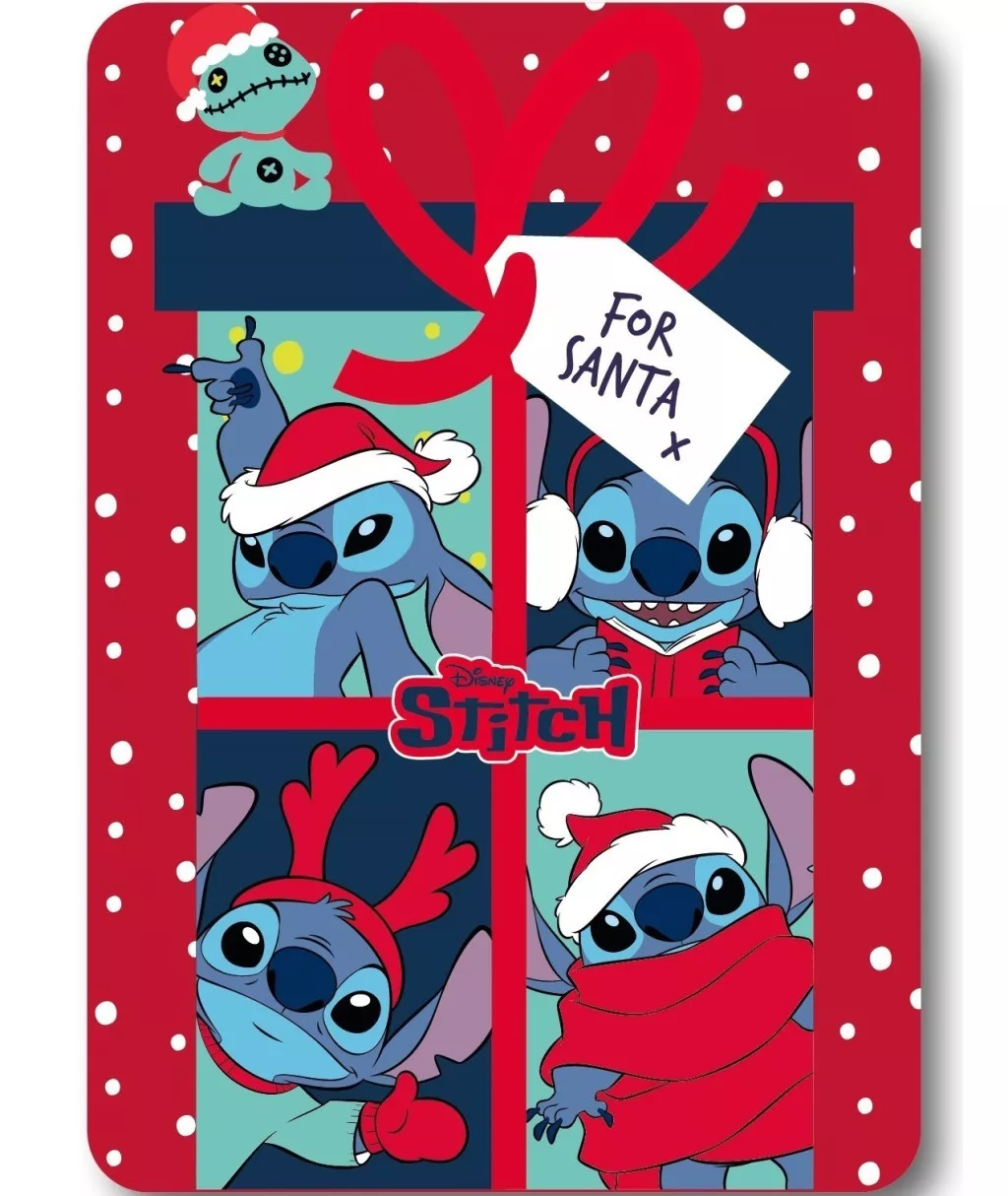 Universul Copiilor - Pătură polar fleeceDisney Lilo & Stitch Santa, 100x140 cm