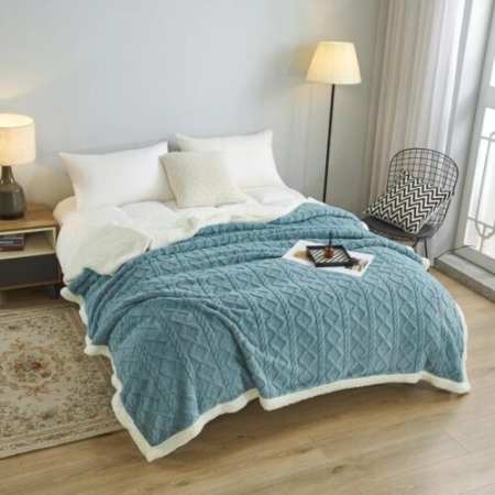 Pături tricot - Patură tricot cu blăniță – albastru