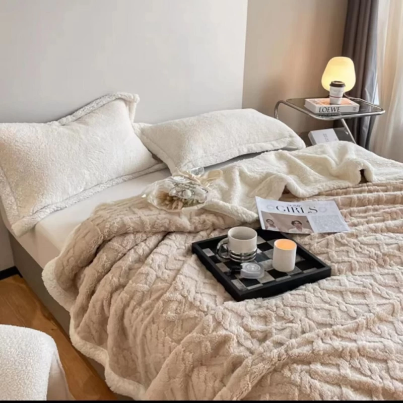 Textile pentru casă - Patură tricot cu blăniță – capucino