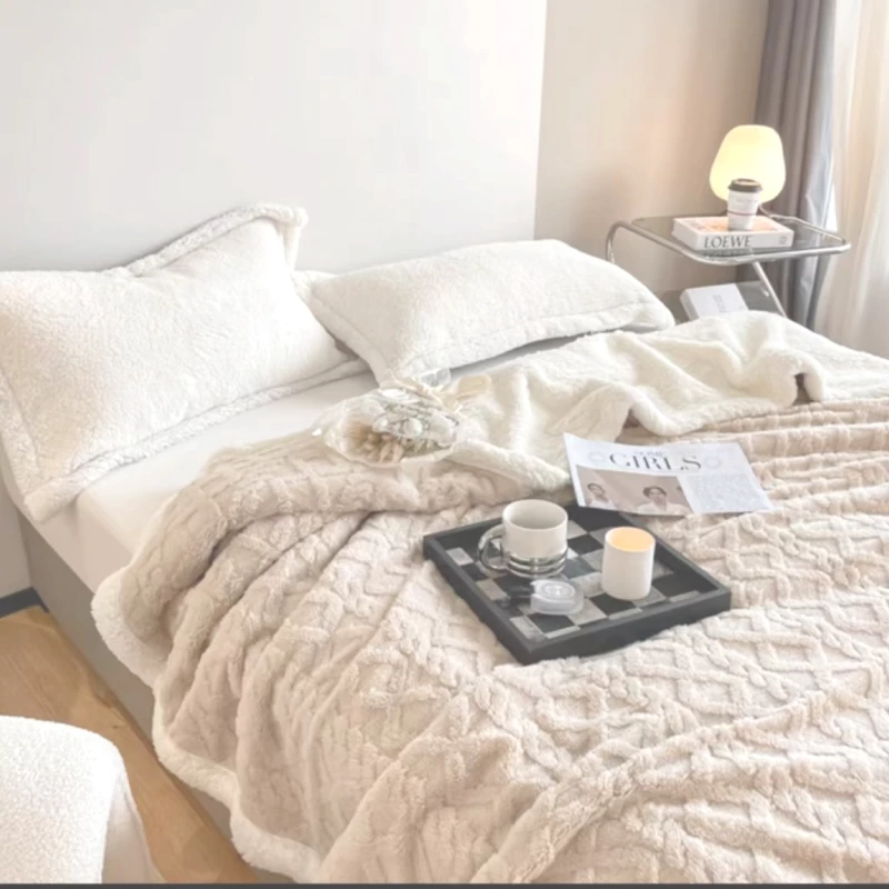 Textile pentru casă - Patură tricot cu blăniță – crem