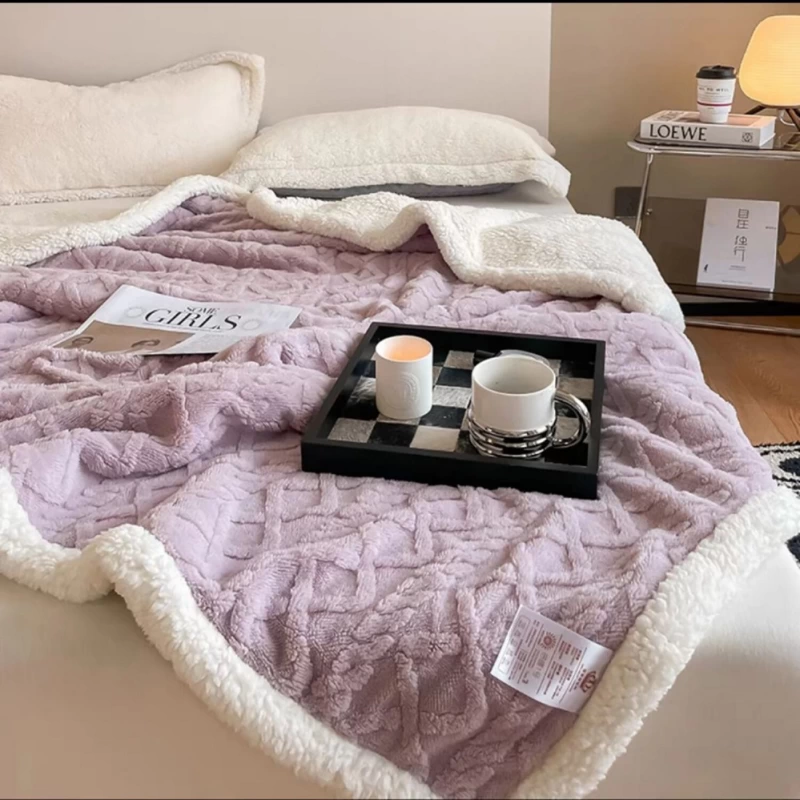 Textile pentru casă - Patură tricot cu blăniță – lila