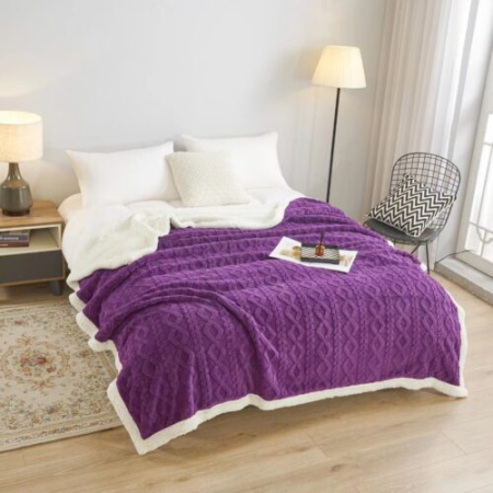 Pături tricot - Patură tricot cu blăniță – mov