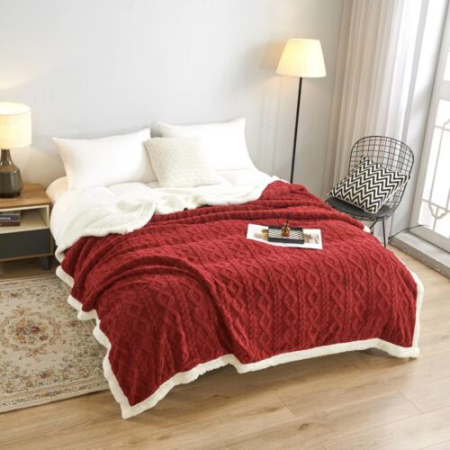Pături tricot - Patură tricot cu blăniță – roșu