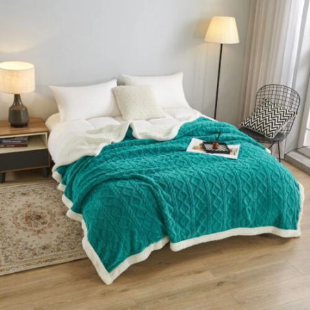 Pături tricot - Patură tricot cu blăniță – turcoaz