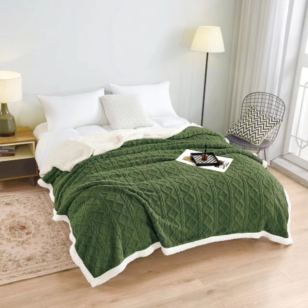 Pături tricot - Patură tricot cu blăniță – verde