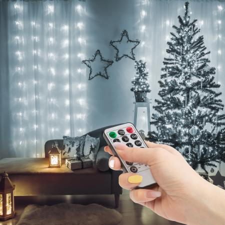 Articole pentru casă - Perdea luminoasă - 100 micro-LEDuri - alb rece - 3 x 1 m - 230V - cu telecomandă