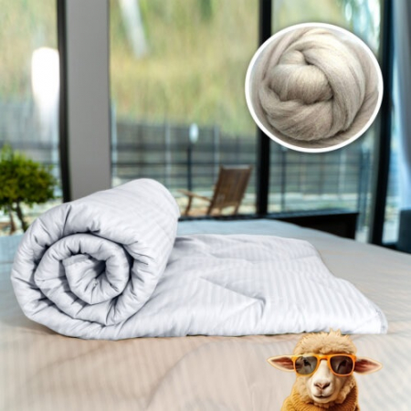 Textile pentru casă - Pilotă matlasată lână damasc 100% natural - de iarnă - alb