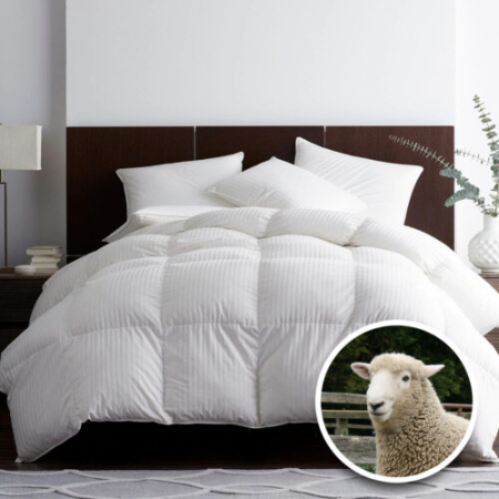 Textile pentru casă - Pilotă matlasată lână damasc 100% natural - de iarnă - alb