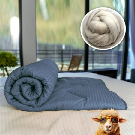 Textile pentru casă - Pilotă matlasată lână damasc 100% natural - de iarnă - antracit