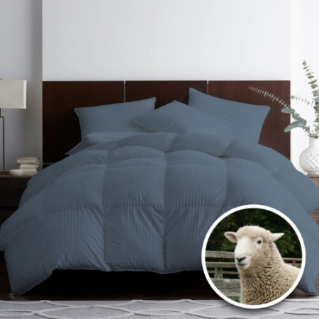 Textile pentru casă - Pilotă matlasată lână damasc 100% natural - de iarnă - antracit